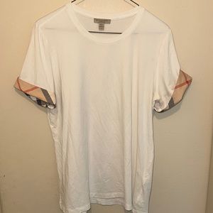 Burberry Brit women white short sleeve check cuff stretch t shirt sz XL